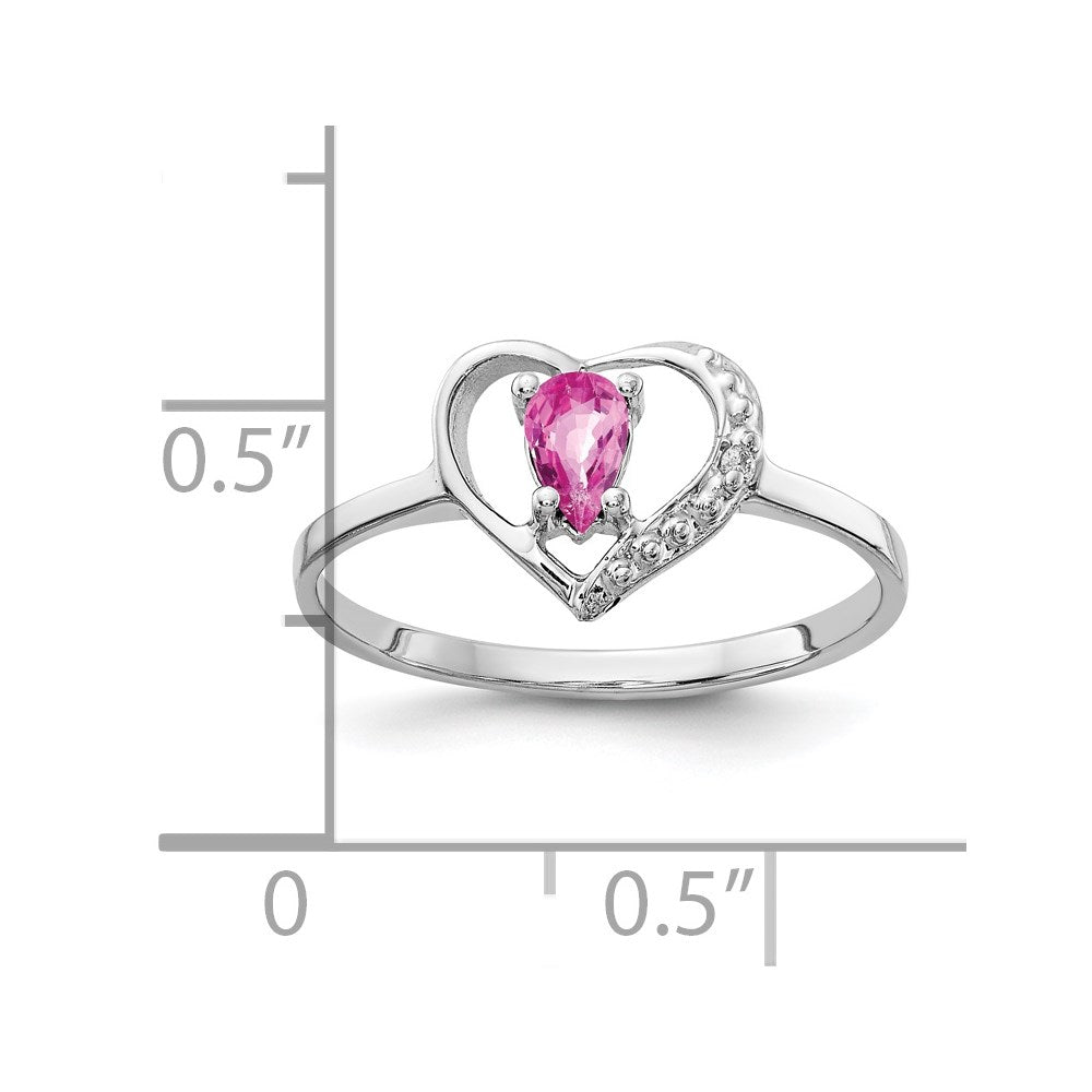 14k White Gold 5x Pear Pink Sapphire and AA Diamond Heart Ring