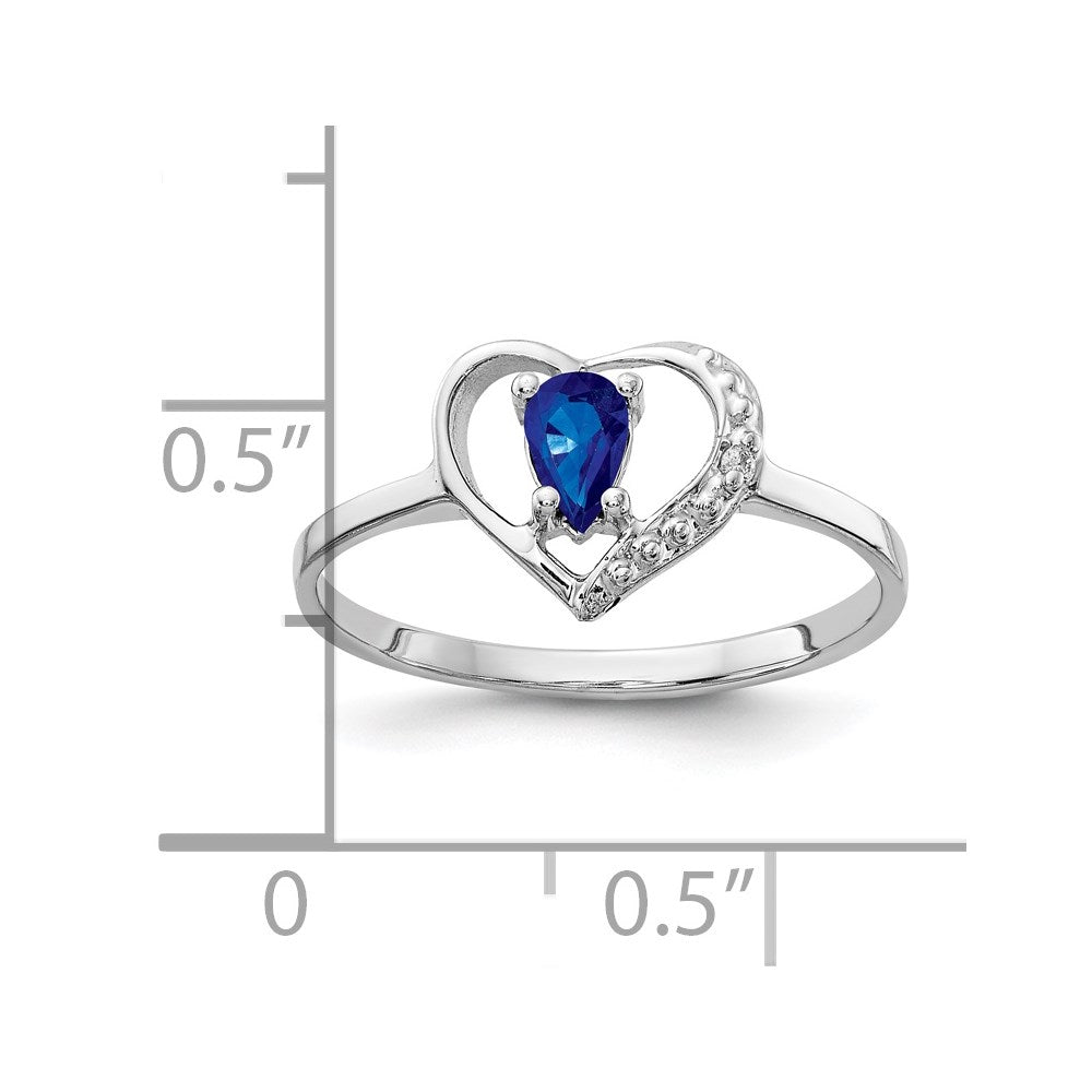 14k White Gold 5x Pear Blue Sapphire and AA Diamond Heart Ring
