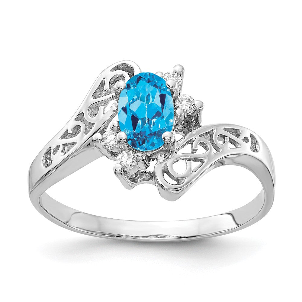 14k White Gold Polished Holds 4- Round and 1-6x4 Oval Gemstone Filigree Ring Mounting