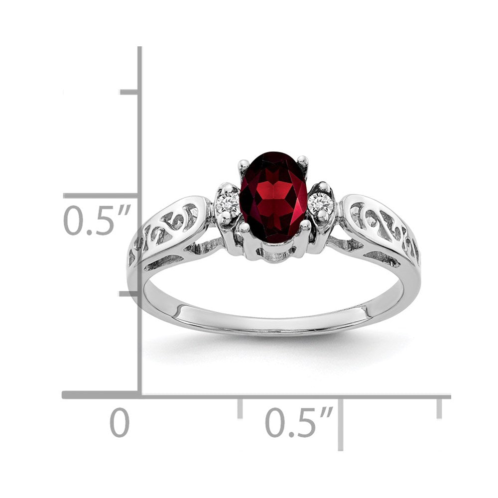 14k White Gold 6x Oval Garnet and AA Diamond Filigree Ring