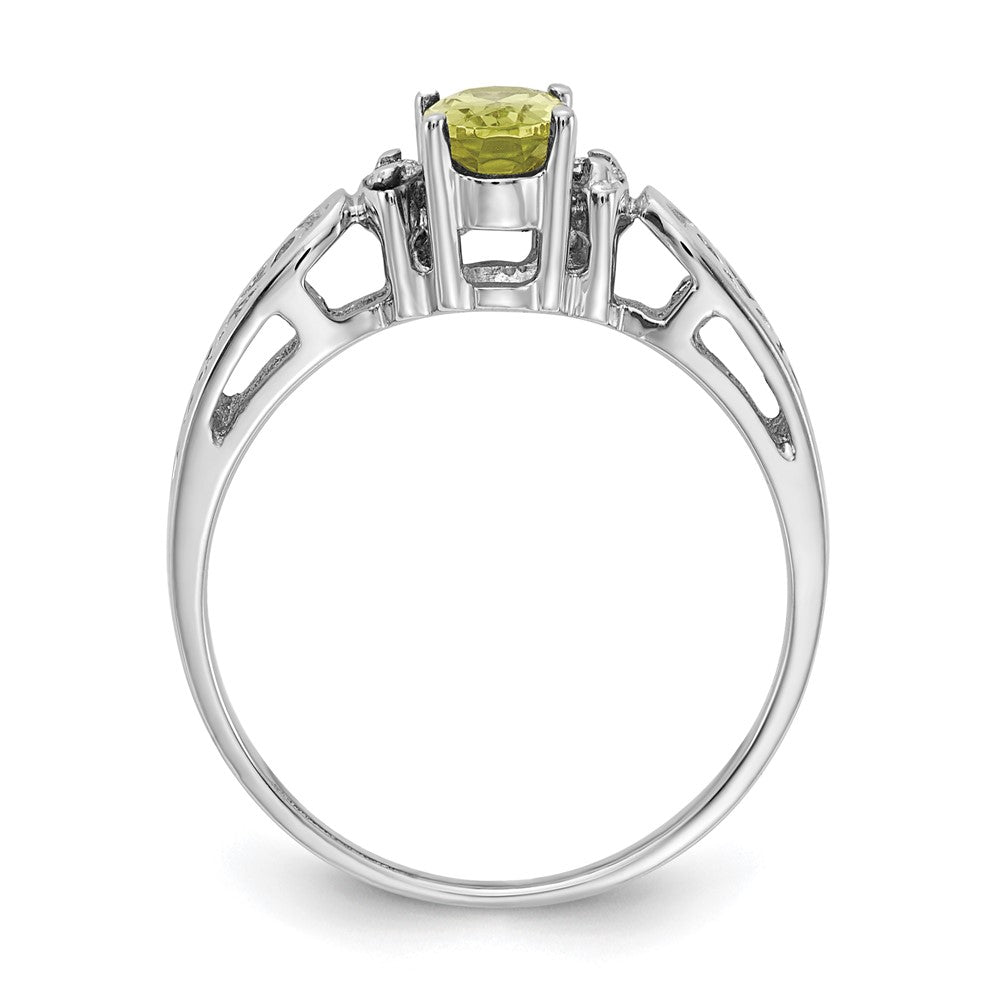 14k White Gold 6x Oval Peridot and AA Diamond Filigree Ring