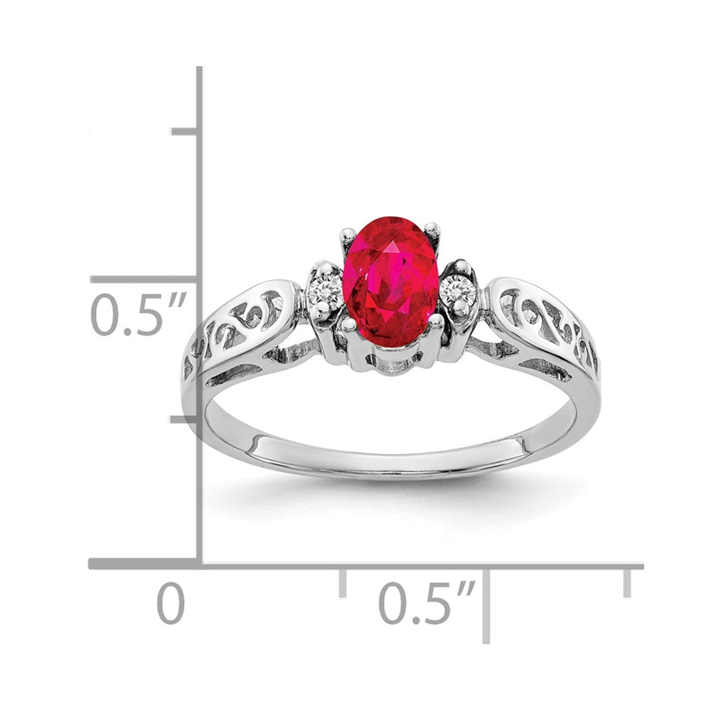 14k White Gold 6x Oval Ruby and AAA Diamond Ring