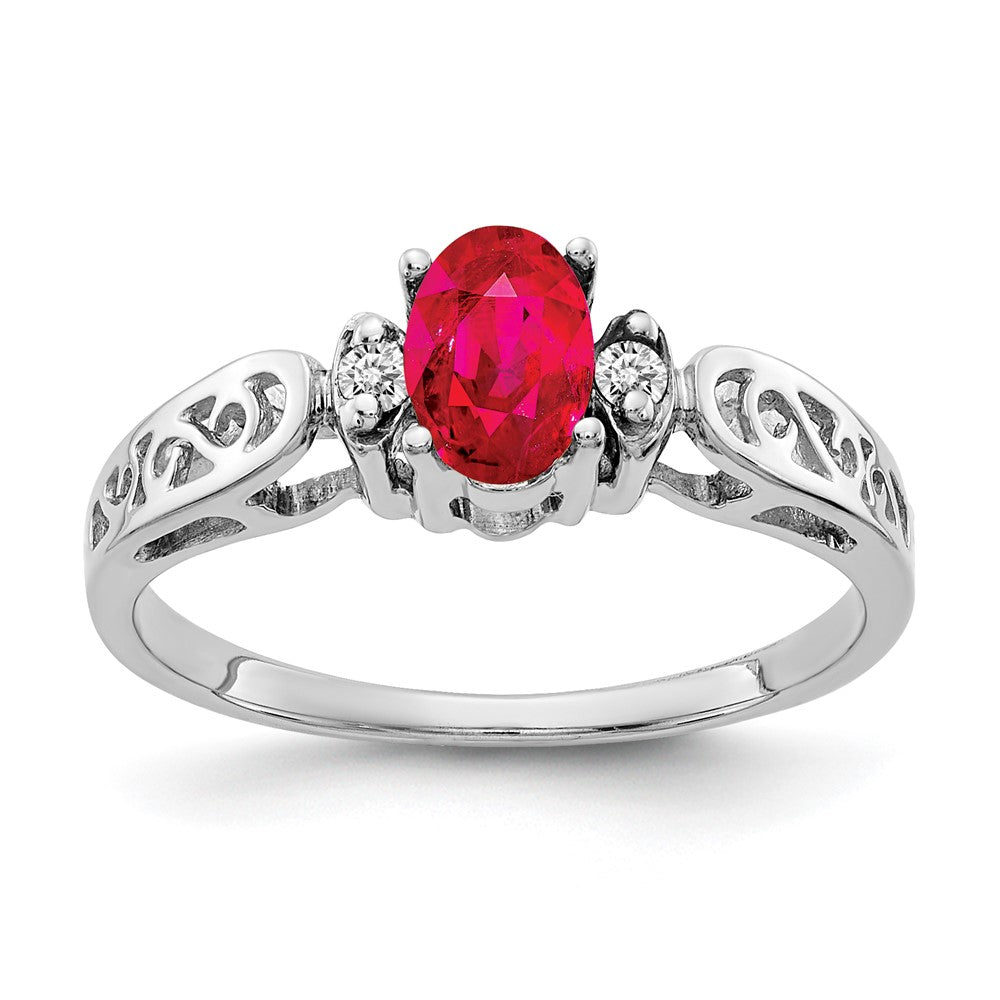 14k White Gold 6x Oval Ruby and A Diamond Ring