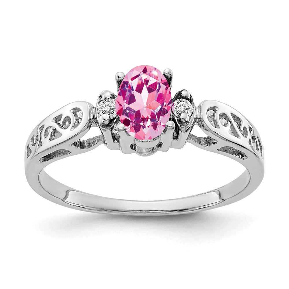 14k White Gold 6x Oval Pink Sapphire AA Diamond ring