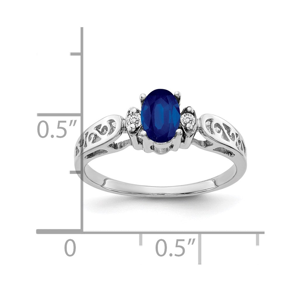 14k White Gold 6x Oval Blue Sapphire and VS Diamond Ring