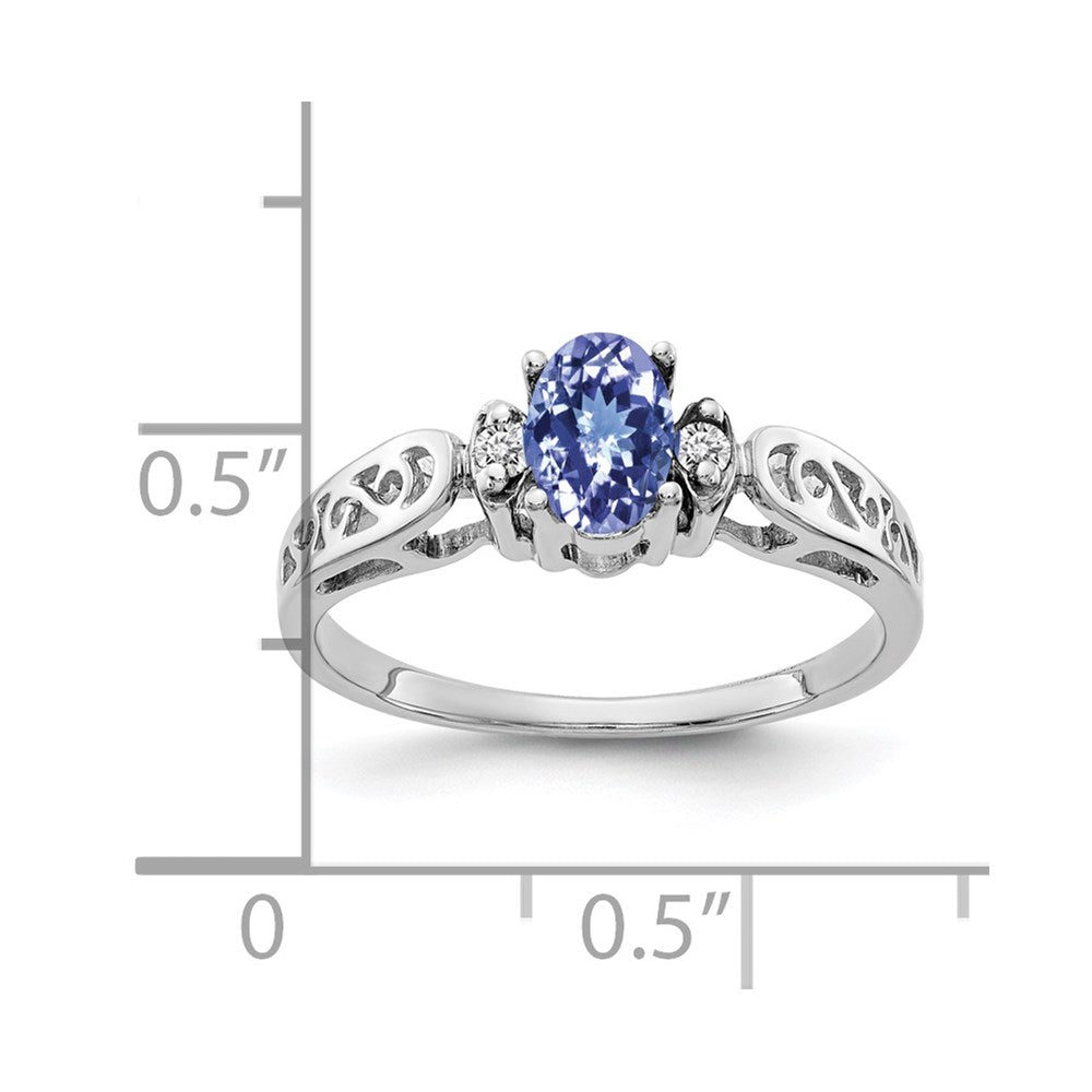14k White Gold 6x Oval Tanzanite and VS Diamond Ring