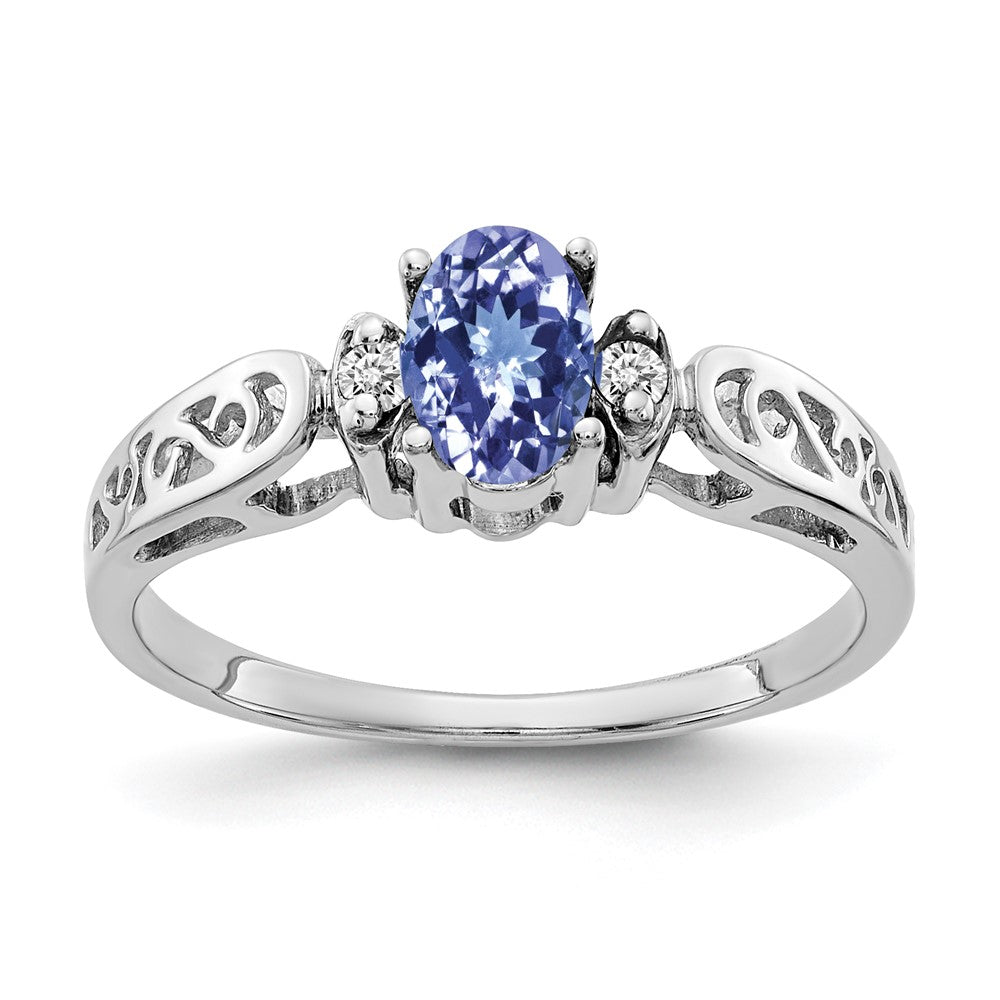 14k White Gold 6x Oval Tanzanite and AAA Diamond Ring