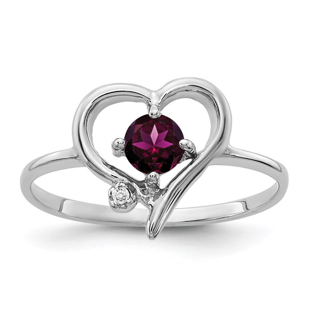 14k White Gold Rhodolite Garnet VS Diamond ring