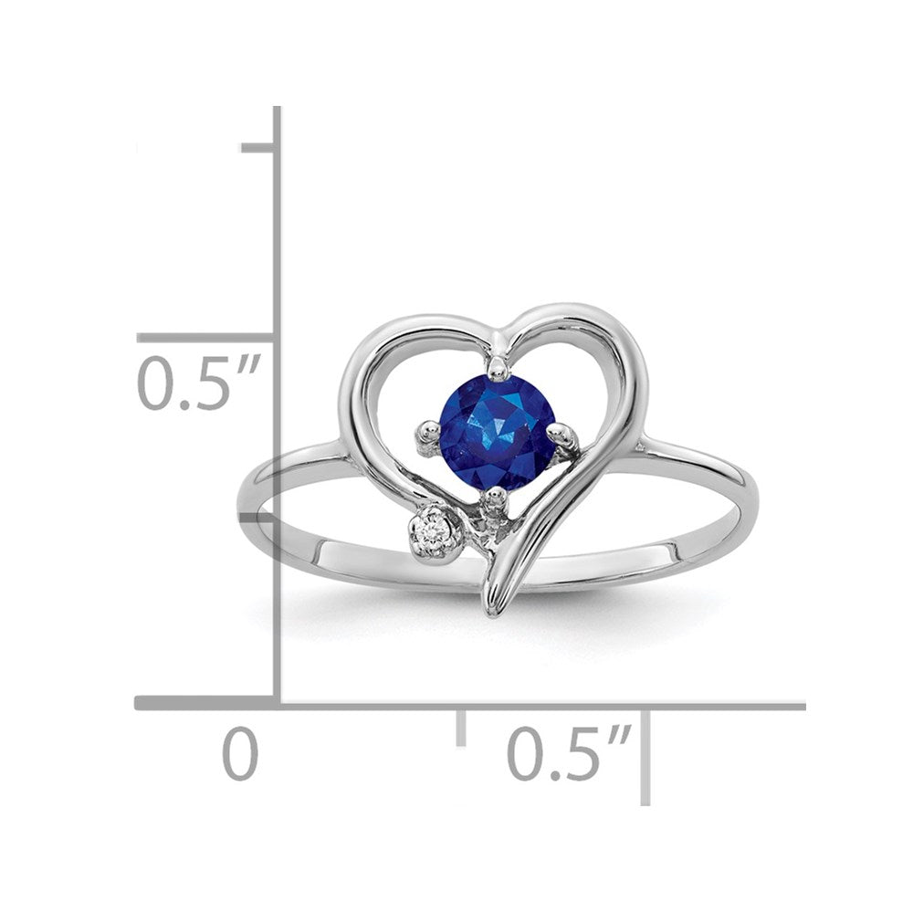 14k White Gold AA Diamond and Blue Sapphire Heart Ring