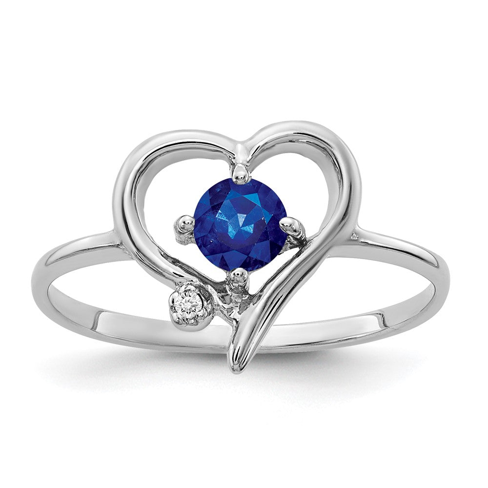 14k White Gold AA Diamond and Blue Sapphire Heart Ring