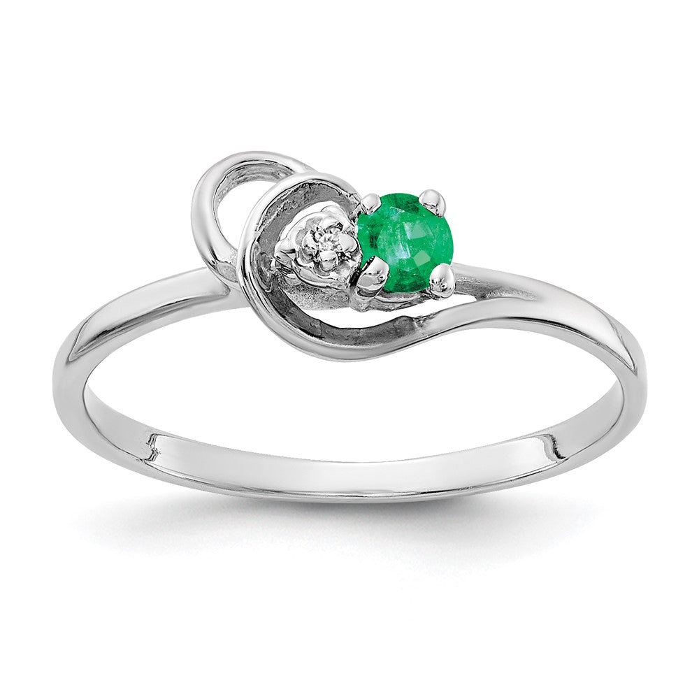 14k White Gold Emerald and A Diamond Accent Ring