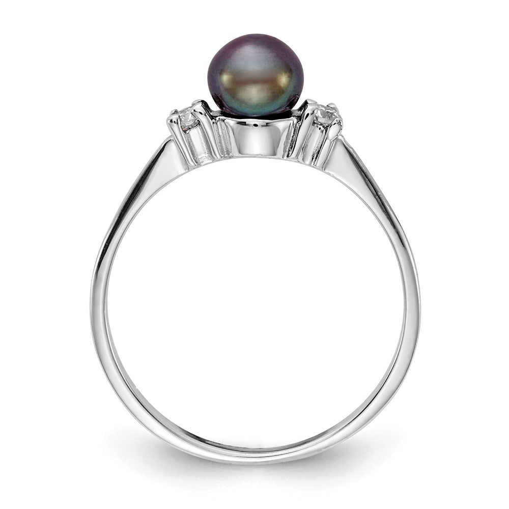 14k White Gold Black Freshwater Cultured Pearl and 1/15 carat A Diamond Ring
