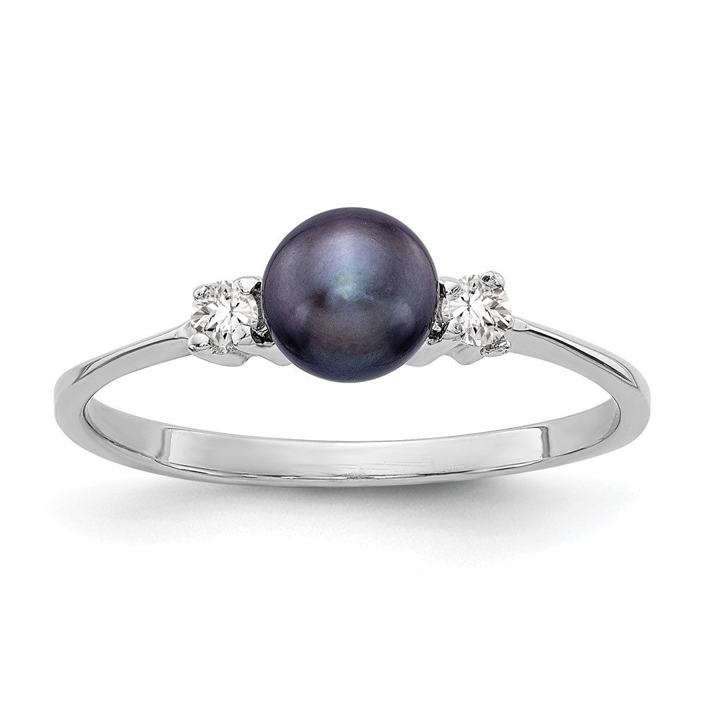 14k White Gold Black Freshwater Cultured Pearl and 1/15 carat A Diamond Ring