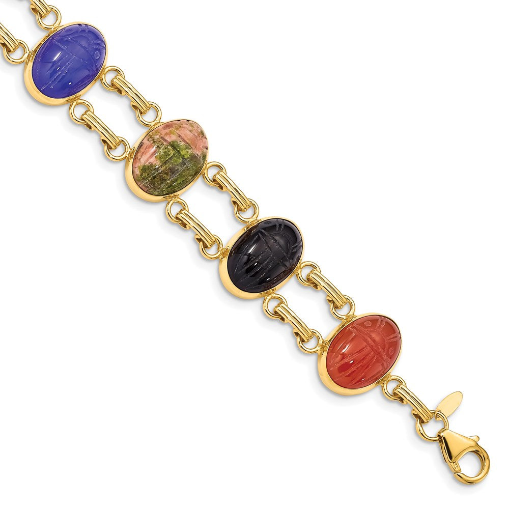 14k 7 Stone Scarab 7 inch Bracelet