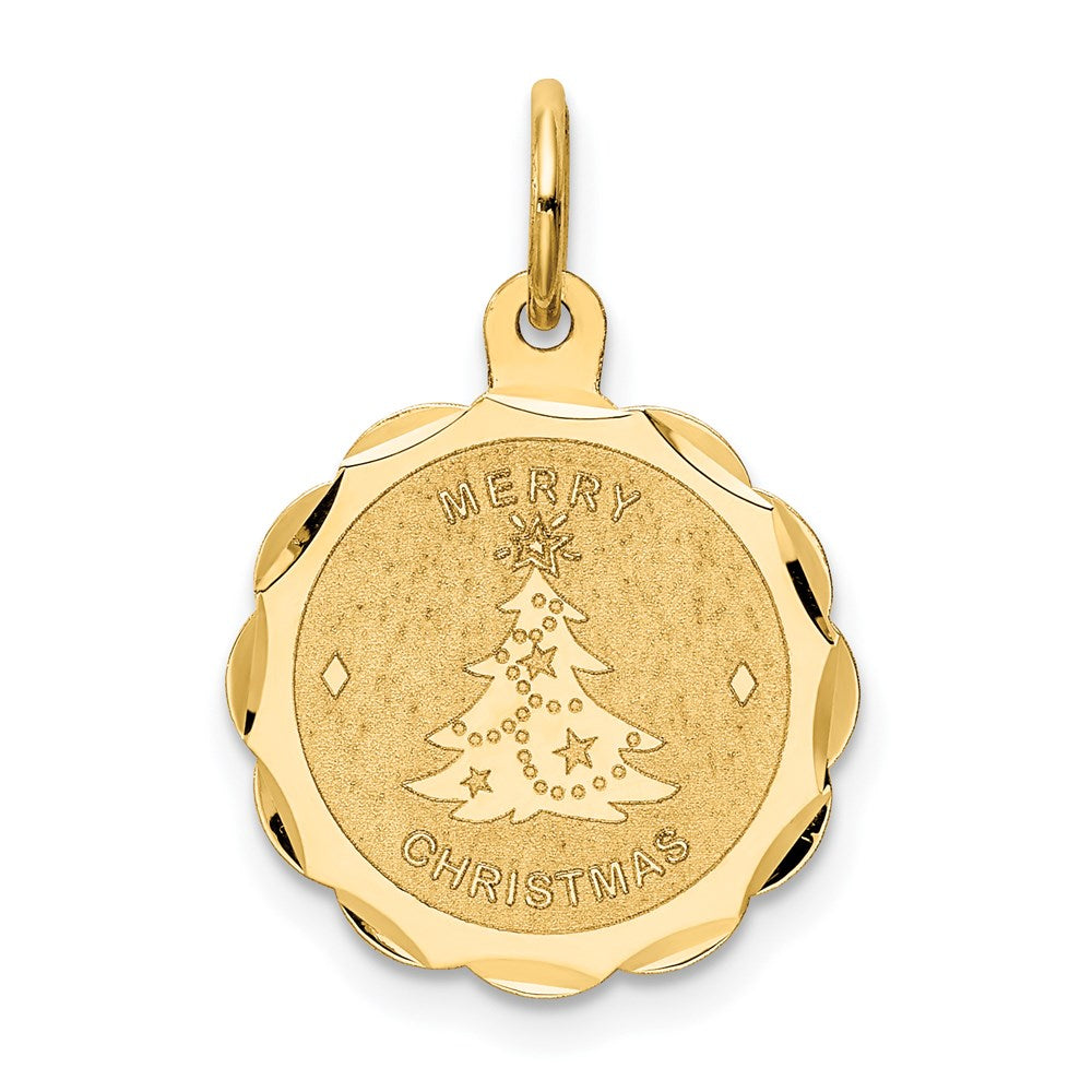 14k MERRY CHRISTMAS with Tree Engravable Disc Charm
