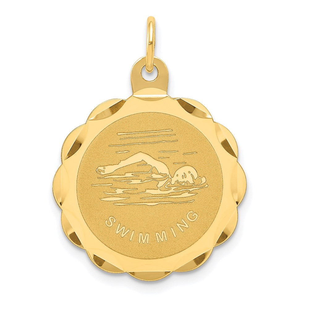 14k SWIMMING Engravable Disc Charm