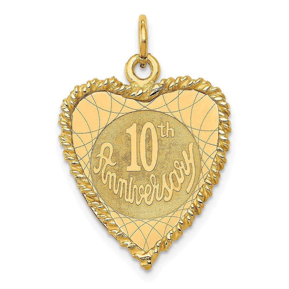 14K 10th ANNIVERSARY Engravable Rope-Edge Heart Charm