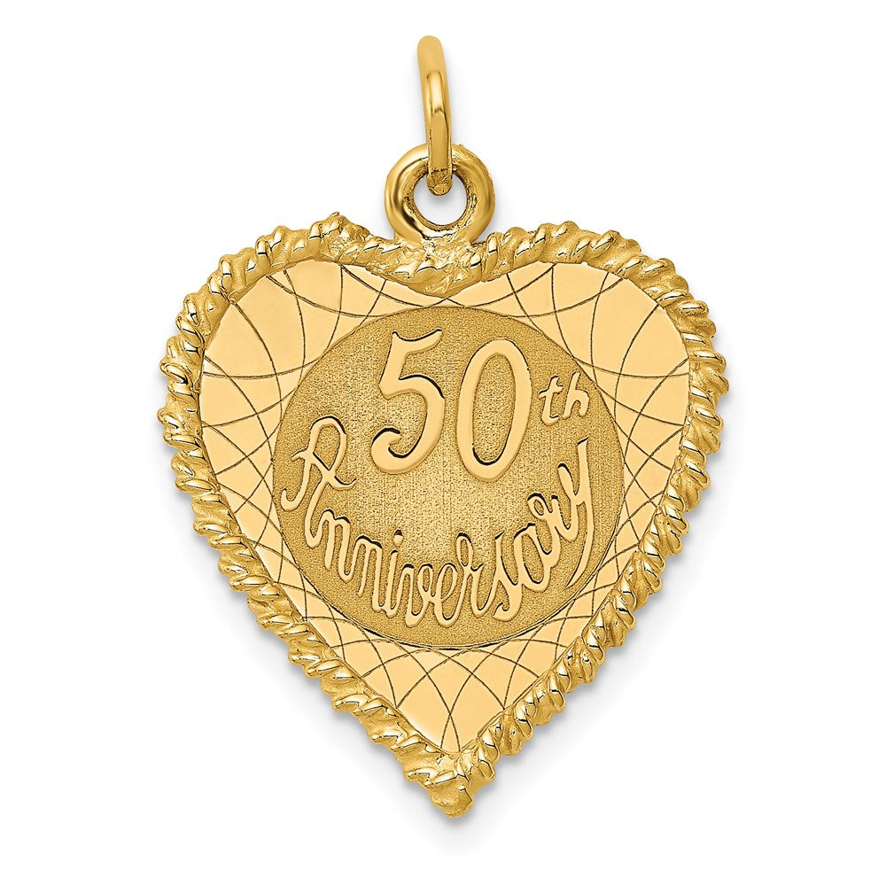 14K 50th ANNIVERSARY Engravable Rope-Edge Heart Charm