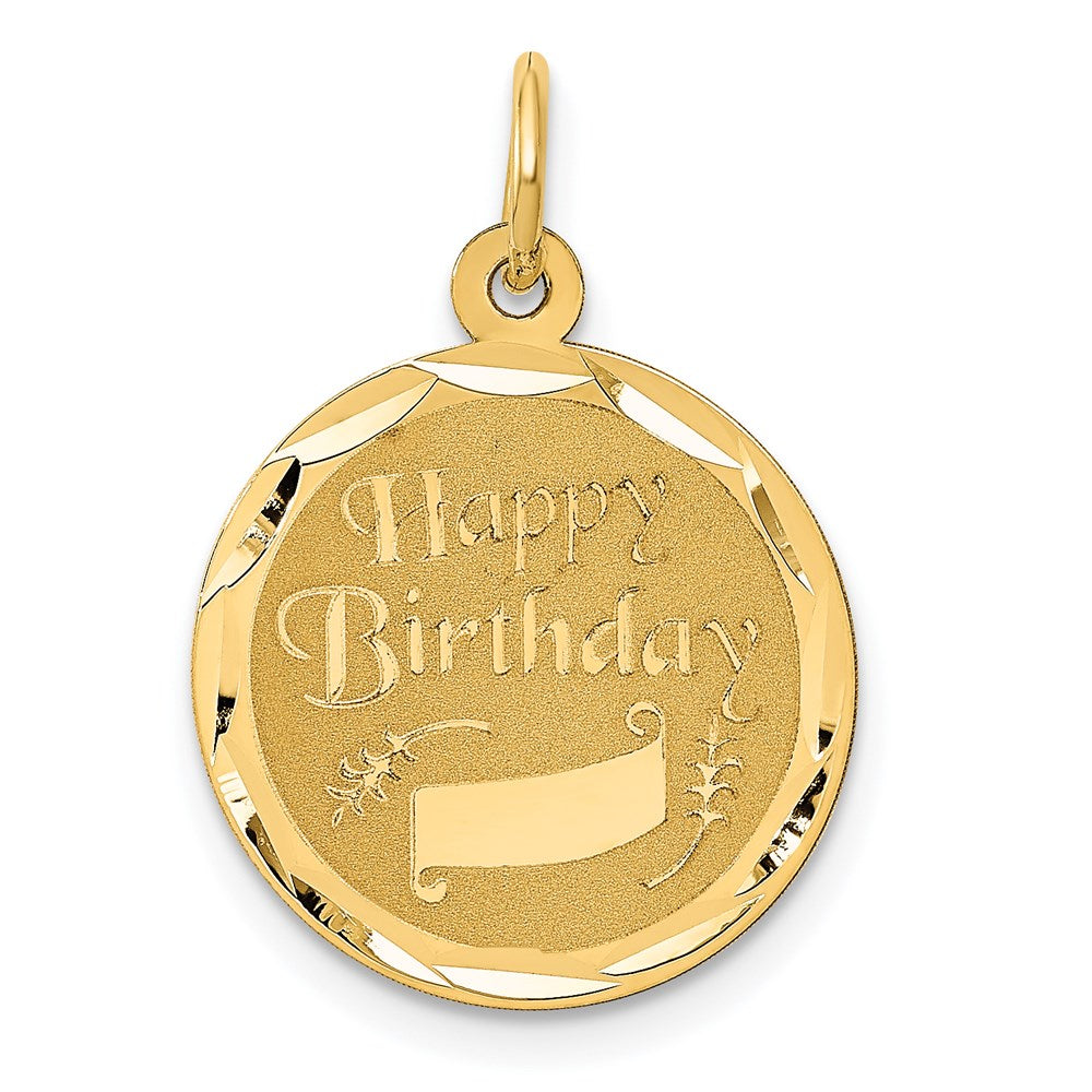 14K HAPPY BIRTHDAY with Banner Engravable Disc Charm
