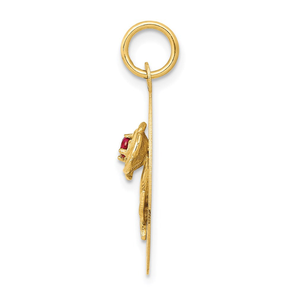 14k HAPPY BIRTHDAY with Red CZ Flower Engravable Disc Charm
