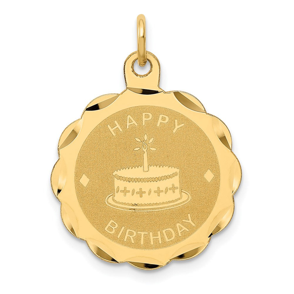 14K HAPPY BIRTHDAY with Cake Engravable Disc Charm