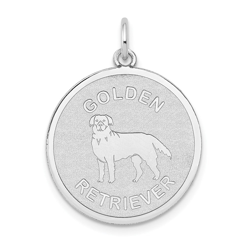 14k White Gold Polished Engravable Golden Retriever Disc Charm