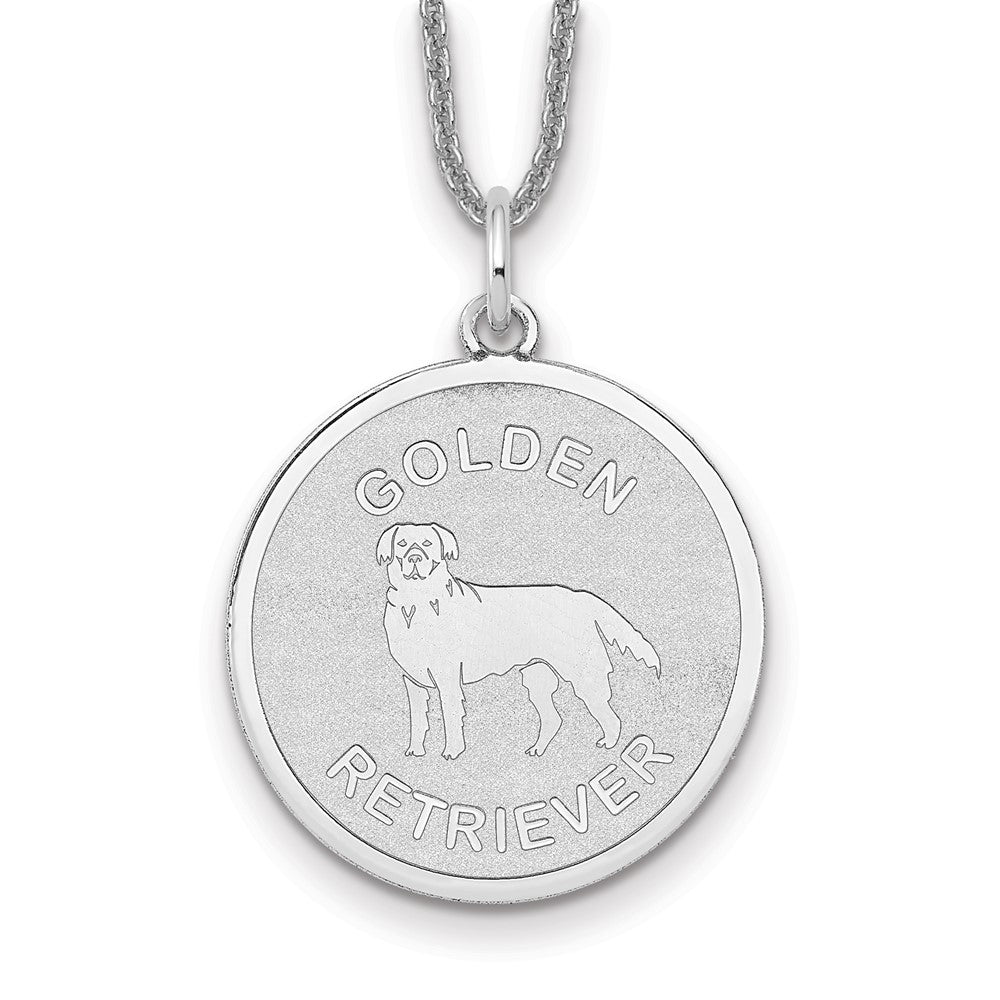 14k White Gold Polished Engravable Golden Retriever Disc Necklace