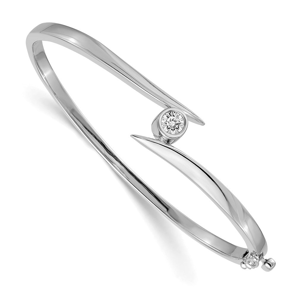 14k White Gold Complete 3/8 carat A Diamond Hinged Oval Bangle Bracelet