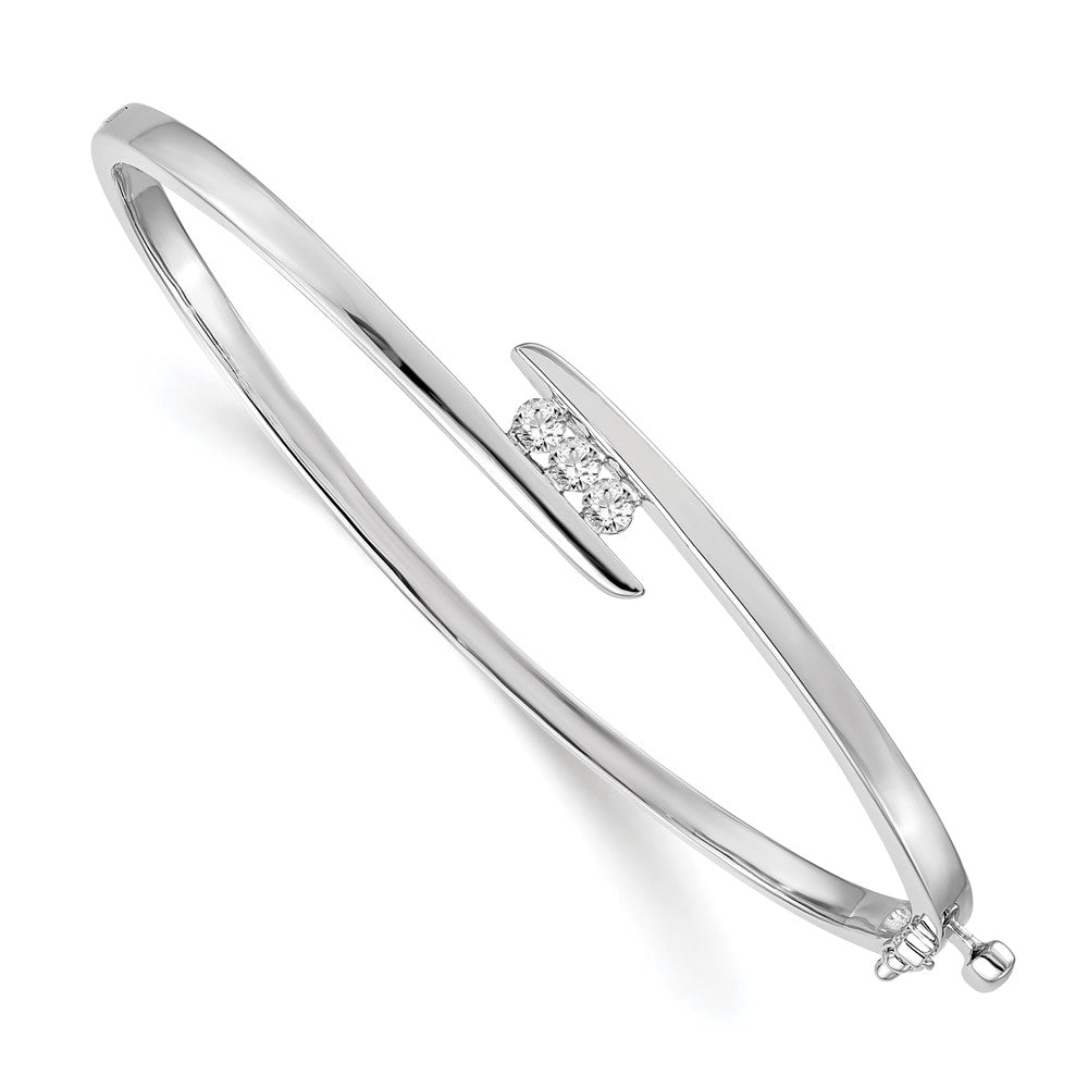 14k White Gold Complete 3-Stone 1/3 carat A Diamond Hinged Oval Bangle Bracelet