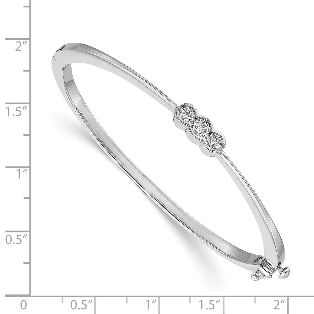 14k White Gold Complete 3-Stone 1/2 carat AAA Diamond Hinged Oval Bangle Bracelet