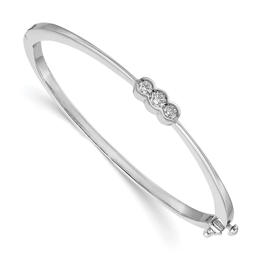 14k White Gold Complete 3-Stone 1/2 carat A Diamond Hinged Oval Bangle Bracelet