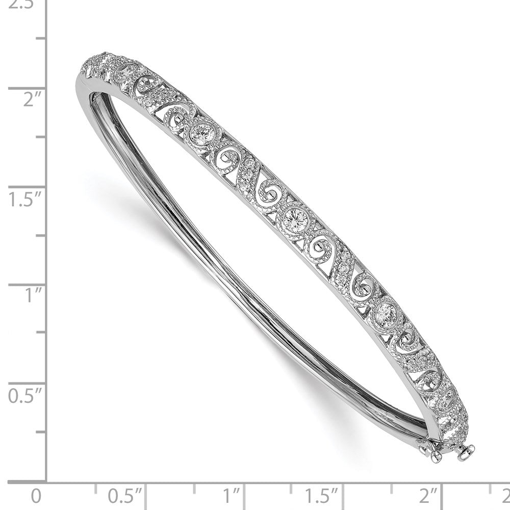 14k White Gold Swirl Design Complete 3/4 carat AAA Diamond Hinged Oval Bangle Bracelet