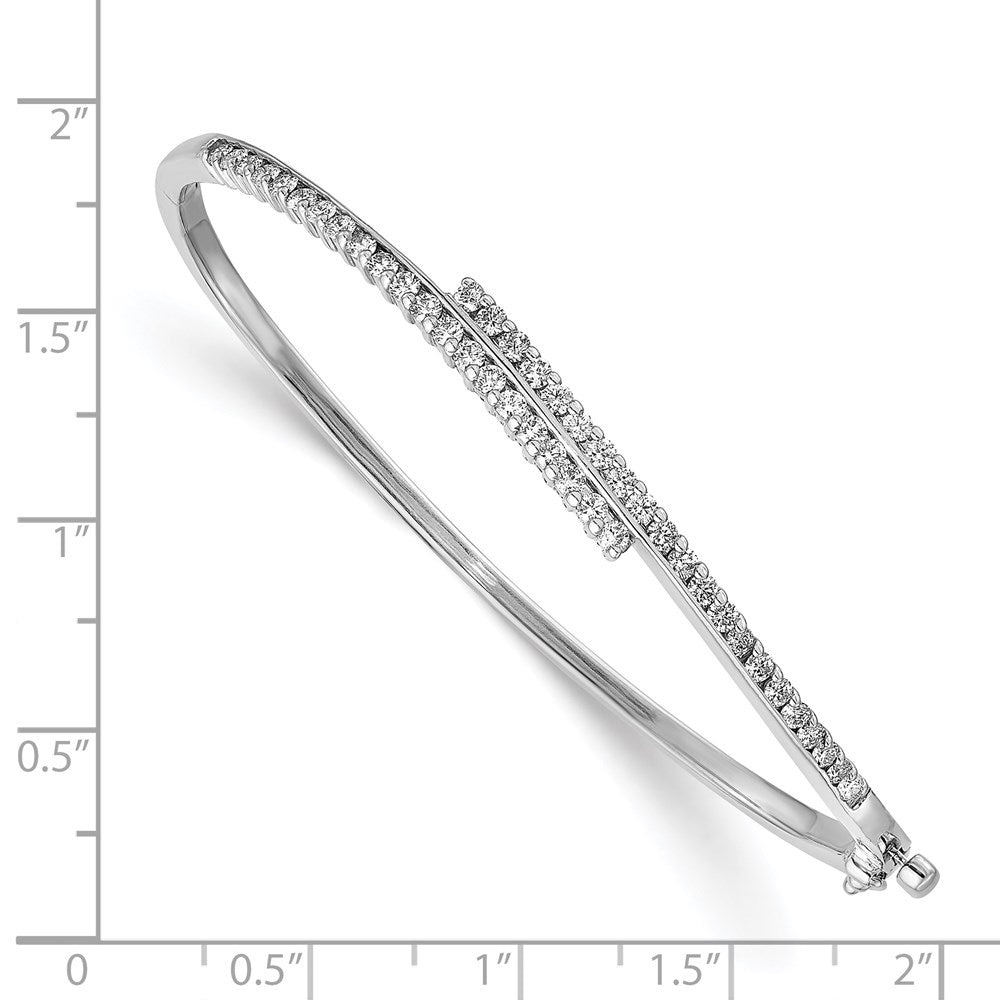 14k White Gold Complete 1 carat AA Diamond Hinged Oval Bangle Bracelet