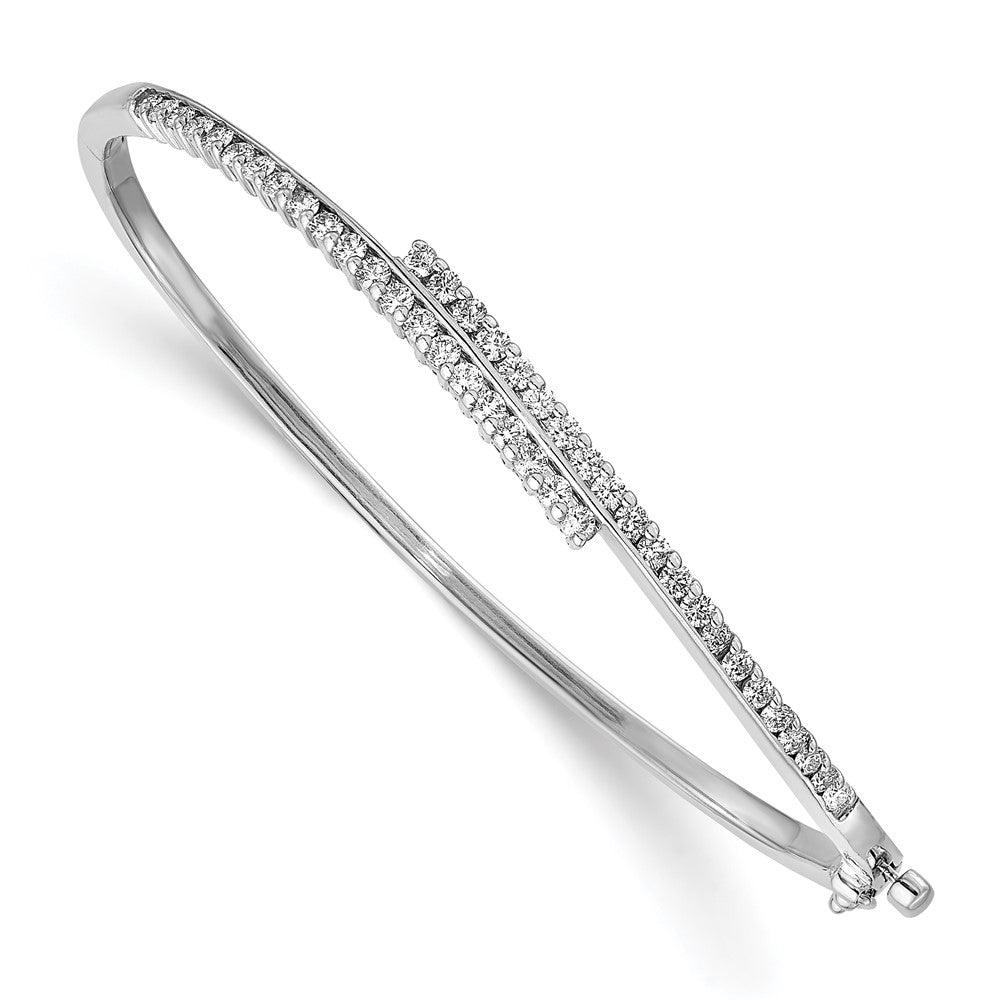 14k White Gold Complete 1 carat VS Diamond Hinged Oval Bangle Bracelet