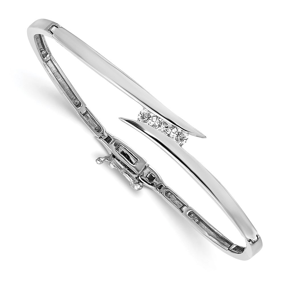 14k White Gold Complete 3-Stone 1/4 carat AAA Diamond Hinged Bangle Bracelet