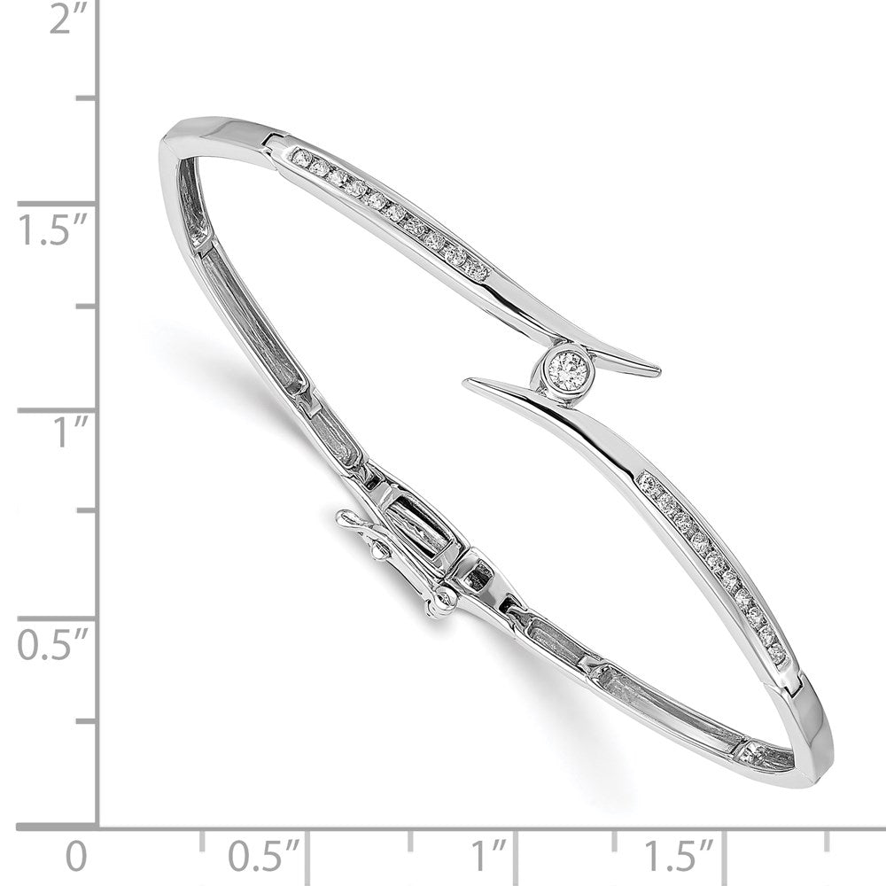 14k White Gold Complete 1/4 carat AAA Diamond Hinged Oval Bangle Bracelet