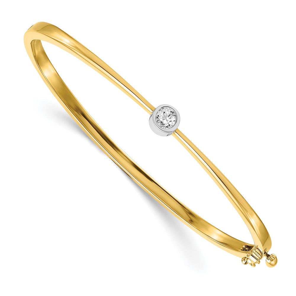 14k Two-tone Complete 1/4 carat VS Diamond Hinged Oval Bangle Bracelet