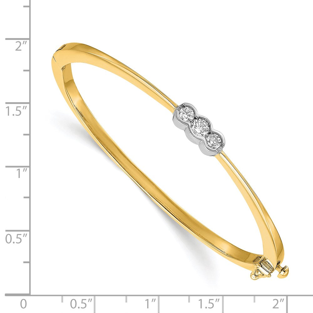 14k Two-tone Complete 3-Stone 1/2 carat AA Diamond Hinged Oval Bangle Bracelet