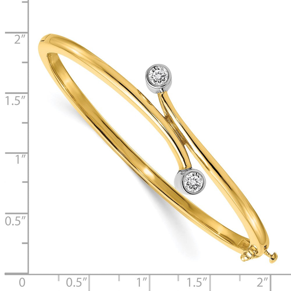14k Two-tone Complete 2-Stone 1/2 carat A Diamond Hinged Oval Bangle Bracelet