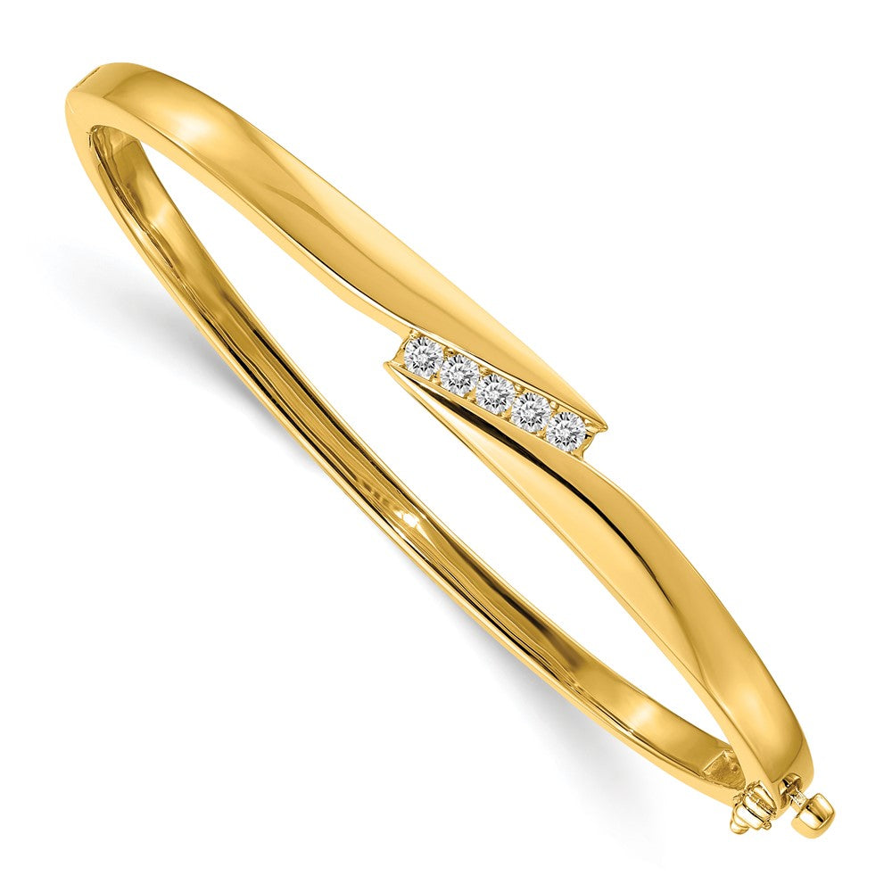 14k Complete 5-Stone 1/3 carat AAA Diamond Hinged Oval Bangle Bracelet