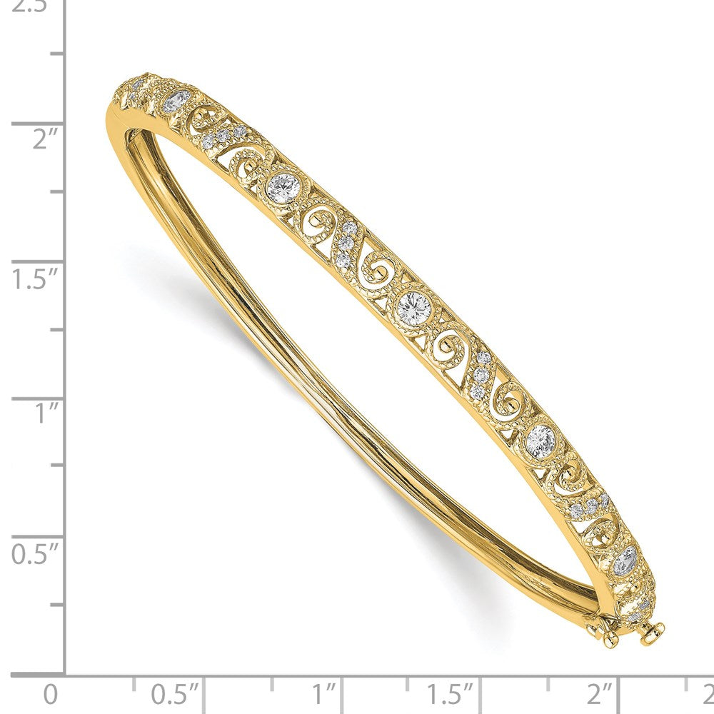 14k Swirl Design Complete 3/4 carat A Diamond Hinged Oval Bangle Bracelet