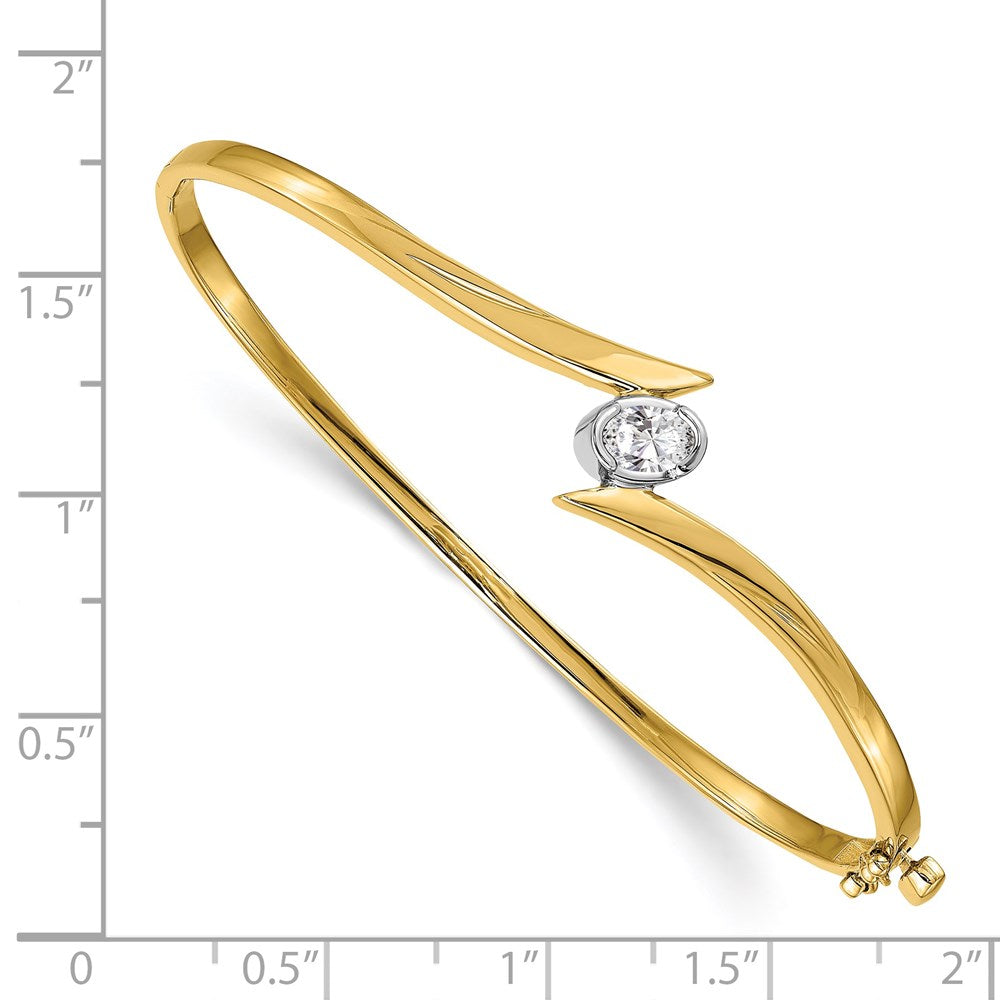 14k Two-tone Complete 3/8 carat Oval AAA Diamond Hinged Oval Bangle Bracelet