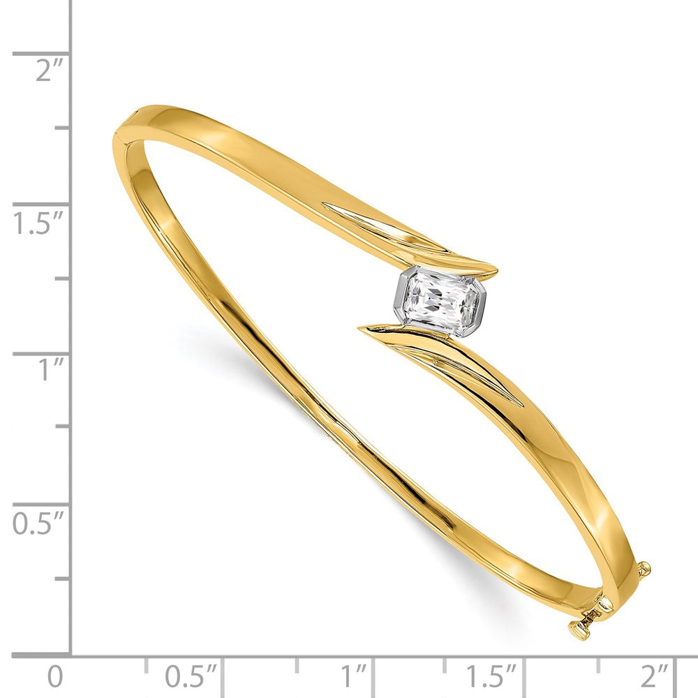 14k Two-tone Complete 3/4 carat Emerald-cut VS Diamond Hinged Oval Bangle Bracelet