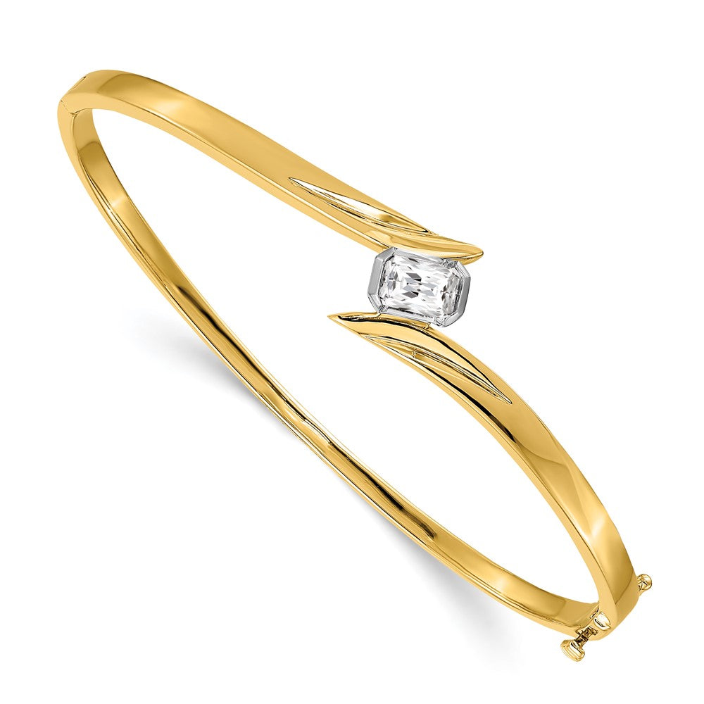 14k Two-tone Complete 3/4 carat Emerald-cut VS Diamond Hinged Oval Bangle Bracelet