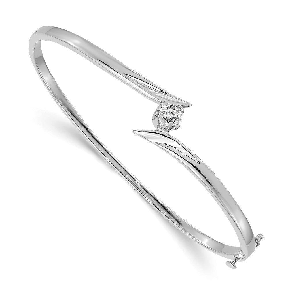 14k White Gold AAA Diamond Hinged Bangle