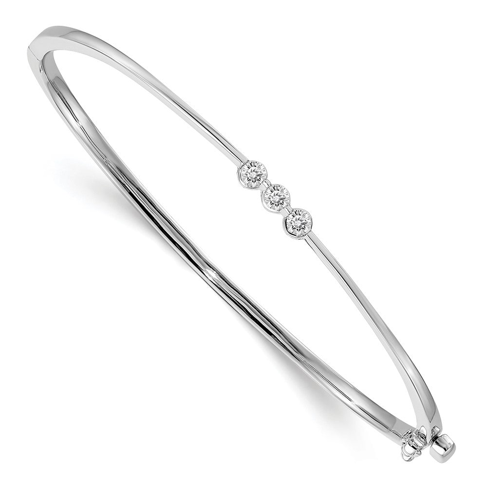 14k White Gold Complete 3-Stone 1/5 carat A Diamond Hinged Oval Bangle Bracelet