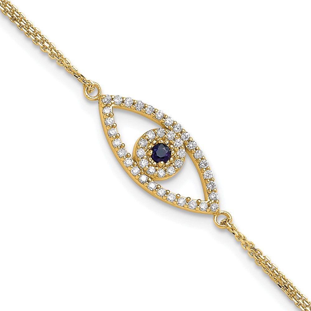14k Complete A Diamond and Sapphire Evil Eye 2-Strand Bracelet with Extender