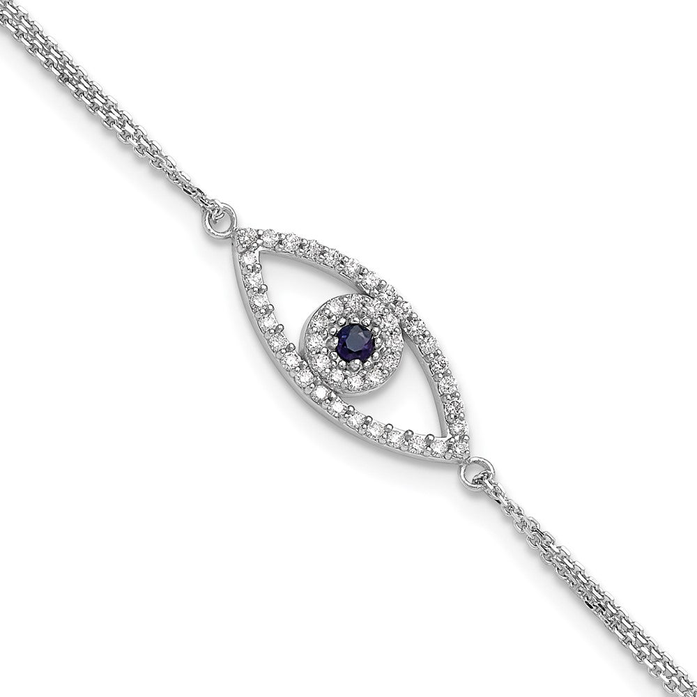 14k White Gold 2 Strand Sapphire/A Diamond Evil Eye w/ Ext. Bracelet