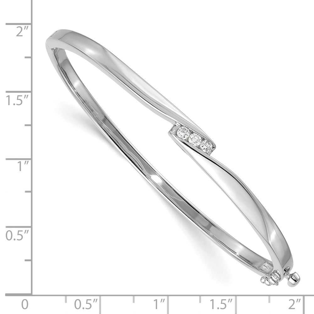 14k White Gold Complete 3-Stone 1/8 carat A Diamond Hinged Oval Bangle Bracelet
