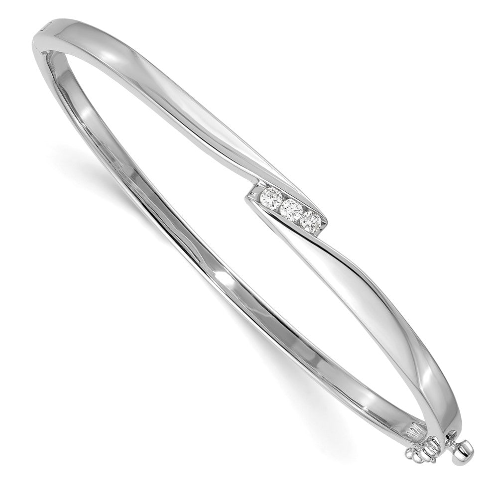 14k White Gold Complete 3-Stone 1/8 carat VS Diamond Hinged Oval Bangle Bracelet